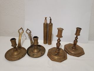 Lote Antiguo 9 Piezas Bronce Iluminación