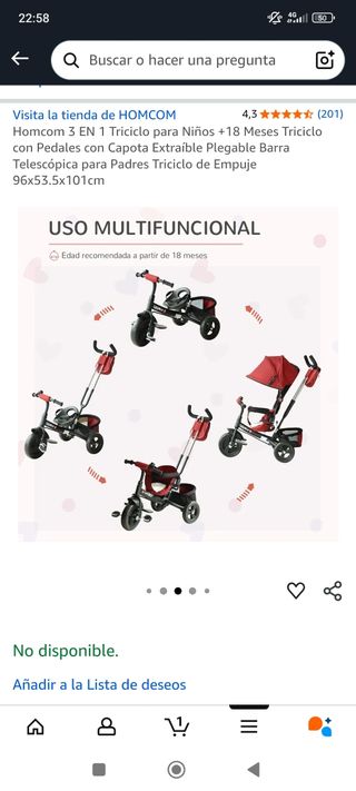 Triciclo 3 en 1 Homcom Rojo