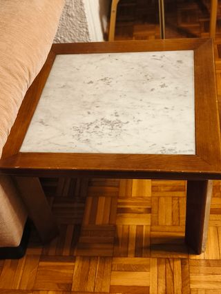 Mesa auxiliar madera y mármol