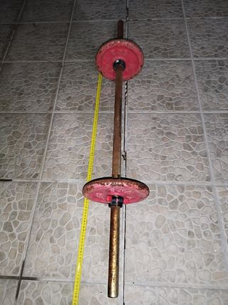 Barra pesas de 120 cm y 2 discos de 5 Kg y cierres
