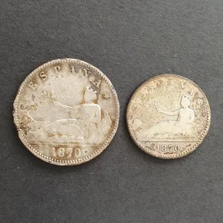 España 2 monedas plata 1870, Gobierno Provisional