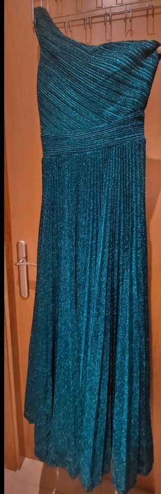 Vestido fiesta verde brillante un hombro
