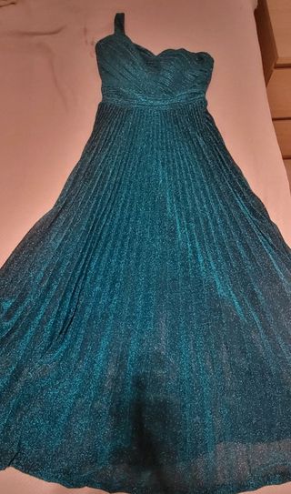 Vestido fiesta verde brillante un hombro