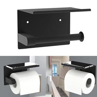 Portarrollos Papel Higiénico Negro con Estante