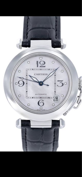 Reloj Cartier Esfera Blanca Correa Negra