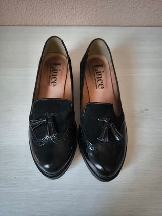 Mocasines piel, charol y antelina negros