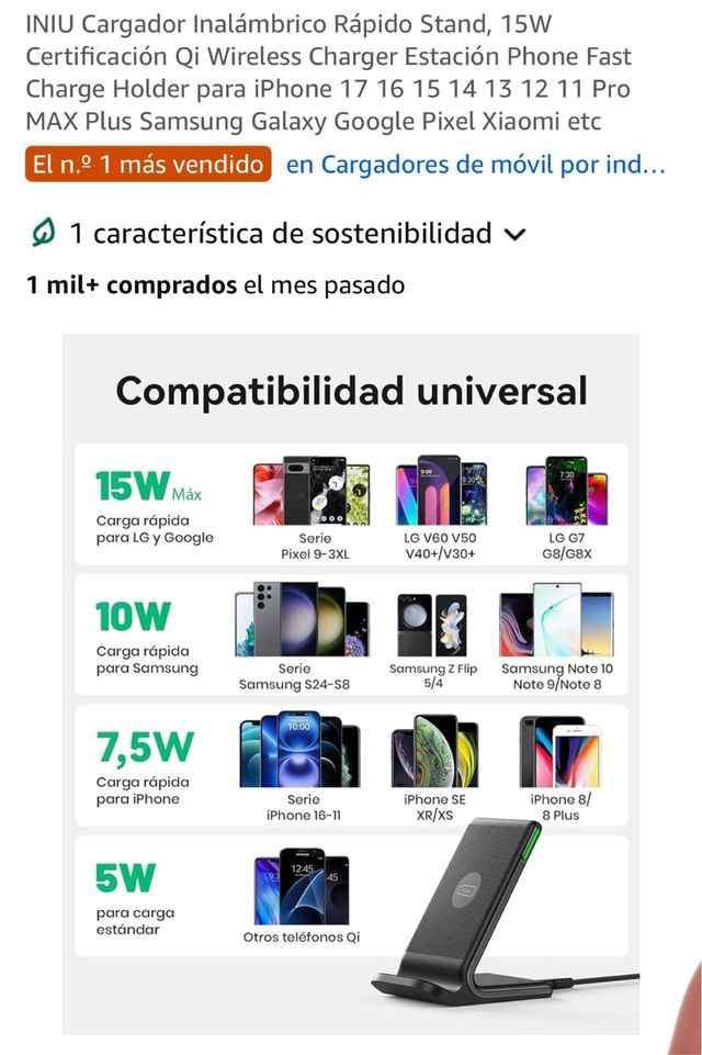 Cargador Inalámbrico INIU Negro