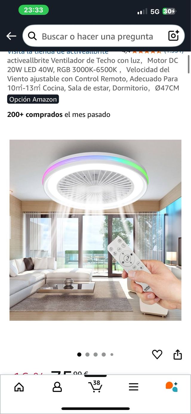 Ventilador de Techo LED RGB 47cm