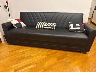 Divano letto contenitore 3 posti in ecopelle nera