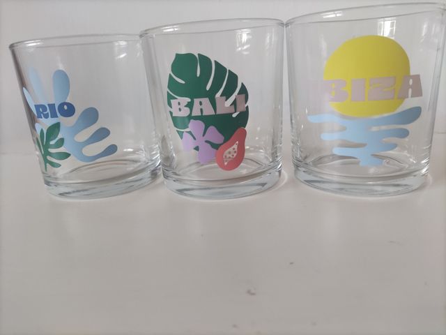 3 Vasos de Cristal con Diseños Tropicales