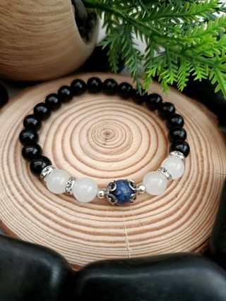 Pulsera elástica piedras negras y azules