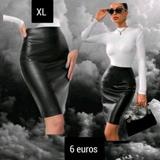 Falda efecto piel negra talla XL