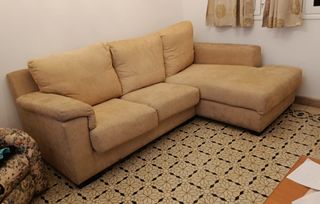 Sofá chaise longue beige tela gruesa 2,35m