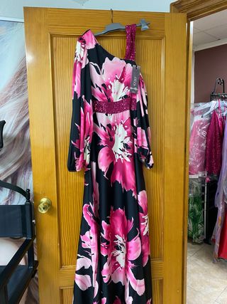 Vestido ceremonia largo rosa y negro
