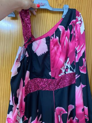 Vestido ceremonia largo rosa y negro