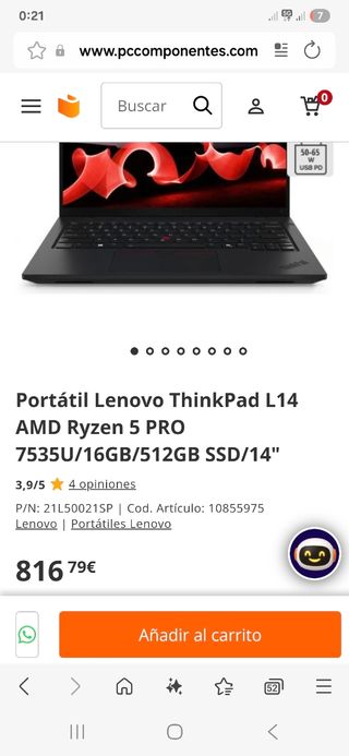 Portatil Lenovo Thinkpad L14 Gen 5. NUEVO.