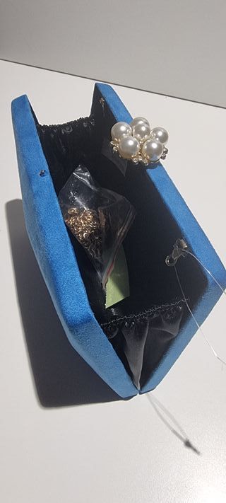 Bolso Clutch Fiesta Azul Perlas Nuevo