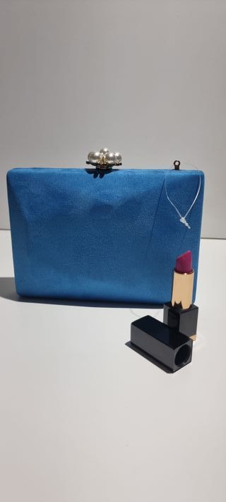 Bolso Clutch Fiesta Azul Perlas Nuevo