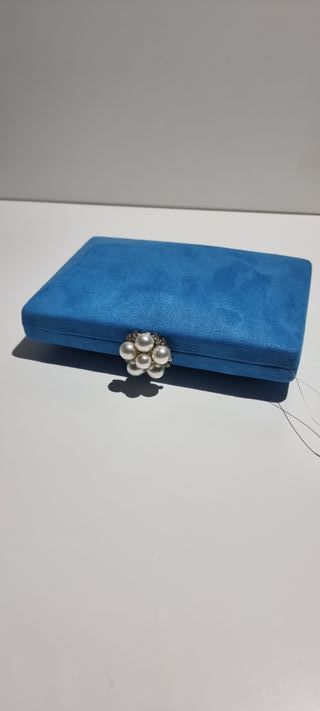 Bolso Clutch Fiesta Azul Perlas Nuevo