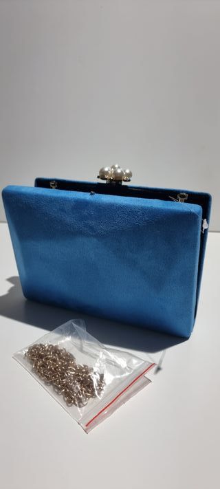 Bolso Clutch Fiesta Azul Perlas Nuevo