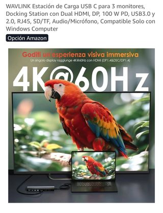 Estación Carga WAVLINK USB C 3 Monitores