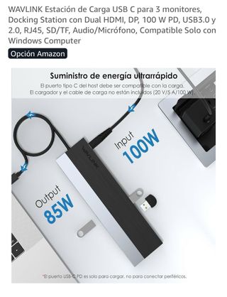 Estación Carga WAVLINK USB C 3 Monitores