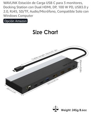 Estación Carga WAVLINK USB C 3 Monitores