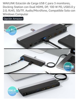 Estación Carga WAVLINK USB C 3 Monitores