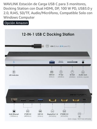 Estación Carga WAVLINK USB C 3 Monitores
