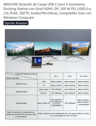 Estación Carga WAVLINK USB C 3 Monitores