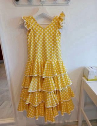 Traje de flamenca niña amarillo lunares