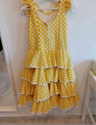 Traje de flamenca niña amarillo lunares