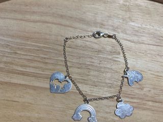 Pulsera Plata Ley 925 Corazón Arcoíris Unicornio