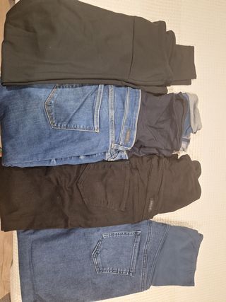 Pantalones premamá (2 vaqueros y 2 negros)
