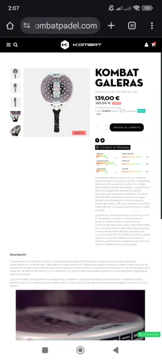 Pala de pádel nueva KOMBAT GALERAS