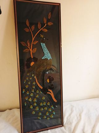 Cuadro pintado a mano pavo real