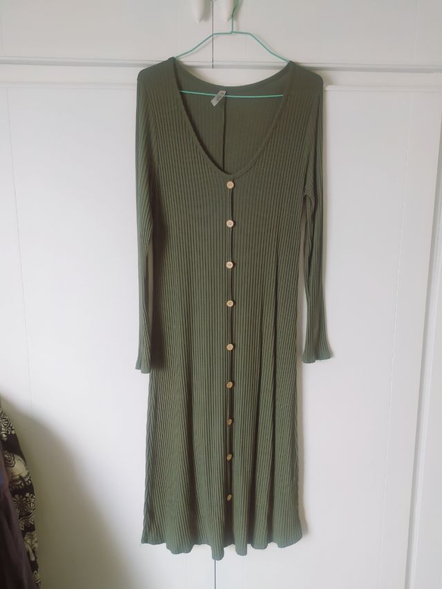 Vestido punto canalé midi verde T-M