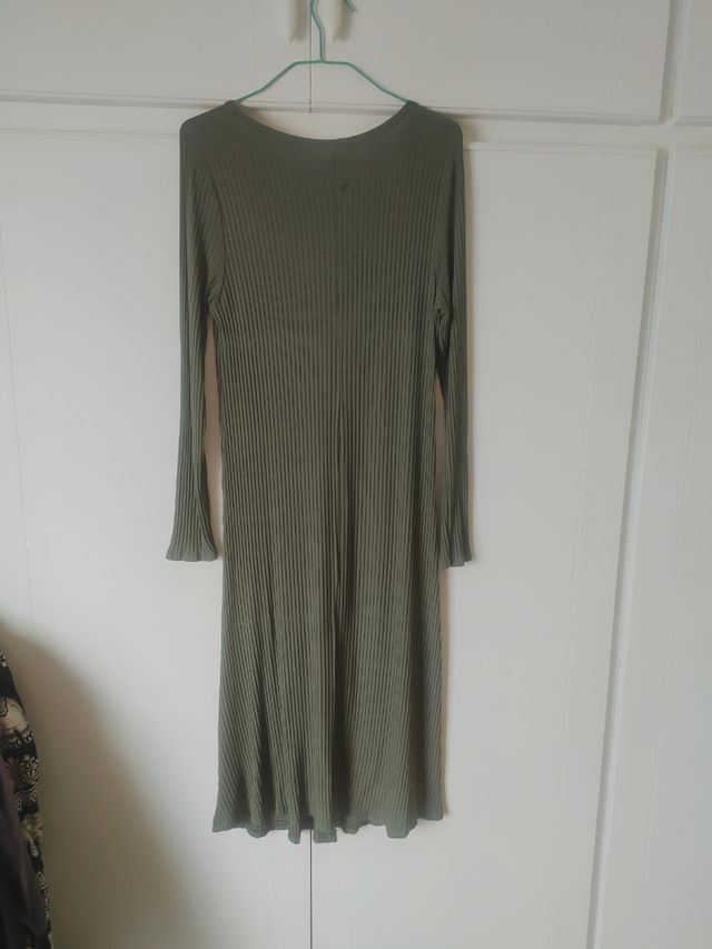 Vestido punto canalé midi verde T-M