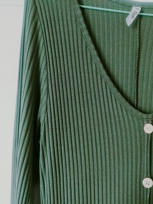 Vestido punto canalé midi verde T-M