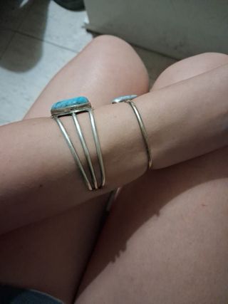2 Pulseras Plata Corazón y Triángulo Larimar