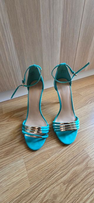 Sandalias Aldo Tacon Dorado Turquesa
