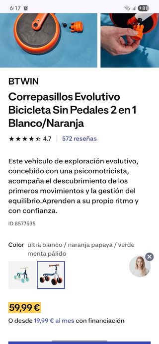 Bicicleta sin pedales para niños