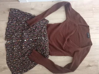 Conjunto jersey fino y falda estampada