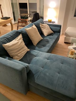 Divano letto angolare a 4 posti in velluto blu