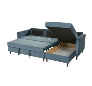 Divano letto angolare a 4 posti in velluto blu