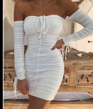 Vestito aderente bianco manica lunga S