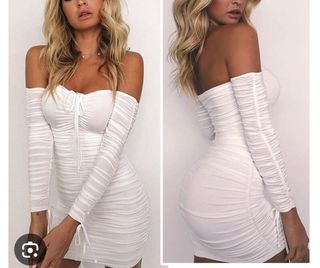 Vestito aderente bianco manica lunga S