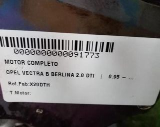Opel 91773 x20dth motor completo vectra b berlina