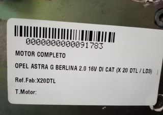 Opel 91783 motor x20dtl astra 2.0 16v di cat (x 20