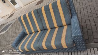 Sofá cama tela azul y amarillo con colchón 